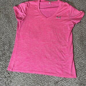 Under Armour T-Shirt Women's HeatGear V-Neck Activewear Pink Space Dye Size S